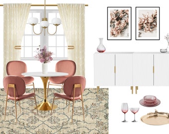 Comedor Blush / Diseño de interiores online / Servicio de diseño de interiores personalizado / Diseño electrónico / Diseño virtual