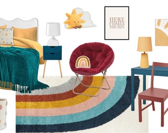 Dormitorio infantil Rainbow / Diseño de interiores online / Servicio de diseño de interiores personalizado / Diseño electrónico / Diseño virtual