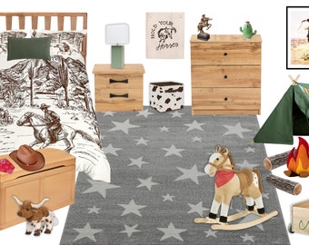 Dormitorio infantil estilo vaquero clásico / Diseño de interiores online / Servicio de diseño de interiores personalizado / Diseño electrónico / Diseño virtual