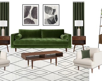 Salón natural Mid-Century / Diseño de interiores online / Servicio de diseño de interiores personalizado / Diseño electrónico / Diseño virtual