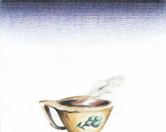 Wintertime Artwork, A Cup of Red Tea and Ice Blue Winter Sky, unique gift idea for Dads, limited edition, number 5 out of 30, A5 sized print