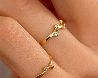 Unique Birthstone Ring 2 3 4 5 6 Stone / Minimalist Dainty Gold Ring / Personalized Birthstone Jewelry / Personalized Birthday Gift
