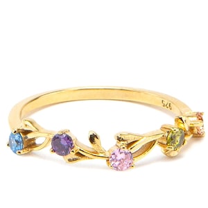14k Gold Rings for Women 14k solid gold  Available with 2, 3, 4 or 6 Stone, Personalized Birthstone Ring Perfects as Mom Gift for Her