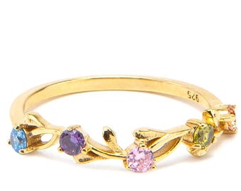 14k Gold Rings for Women 14k solid gold  Available with 2, 3, 4 or 6 Stone, Personalized Birthstone Ring Perfects as Mom Gift for Her