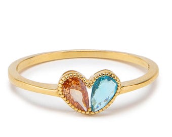 Personalized Heart Birthstone Promise Ring for Her Gold Rings for Women / Personalized Gifts / Engagement Ring