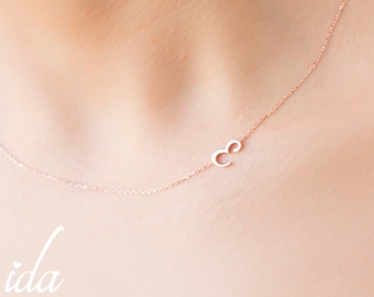 Personalized Necklace - Sideways Initial Necklace - Rose Gold Necklace - Choker Necklace - Jewelry - Letter Necklace-Bridesmaid Gift For Her