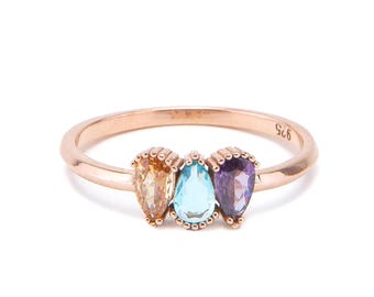 Mothers Ring with 2 3 4 5 6 Stone / Birthstone Ring for Mom / Personalized Birthstone Jewelry / Rings for Women / Dainty Gold Ring