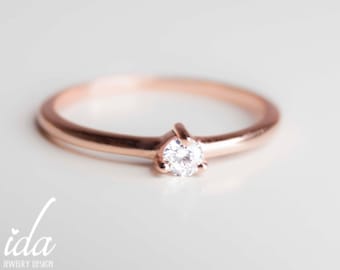 14K Rose Gold Engagement Ring - Round Cut Solitaire Diamond Engagement Ring - Promise Ring For Her - Engagement Rings For Women - Rings