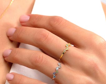 Custom Multiple Birthstone Ring Handmade Sterling Silver Personalized Stacking Band