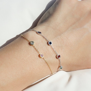 Personalized Birthstone Bracelet 14K Gold 1-2-3-4-5-6 Birthstone - Bracelets for Women, Personalized Birthstone Jewelry,