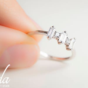 Emerald Cut Engagement Ring - Baguette Ring - Cubic Zirconia Engagement Ring - Sterling Silver Engagement Ring - Sterling Silver Ring