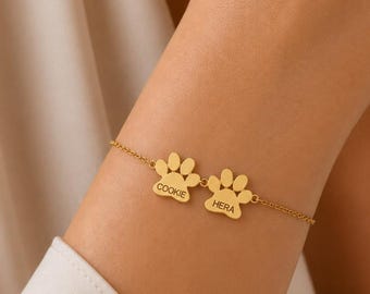 Personalized Pet Paw Print Name Bracelet - Dog Cat Memorial Gifts -  Pet Memorial Charm Bracelet Jewelry Rememberance Gift