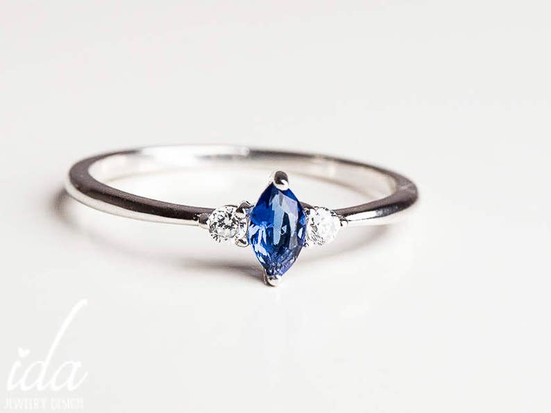 Personalized Birthstone Ring Sapphire Ring Birthstone Jewelry Marquise Ring Personalized Gift for Her Birthstone Stacking Rings image 2