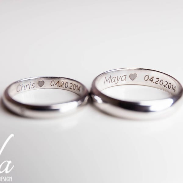 His and Her Promise Rings For Couples,Wedding Band Set White Gold - Wedding Bands His and Hers - Engraved Wedding Ring - Wedding Bands