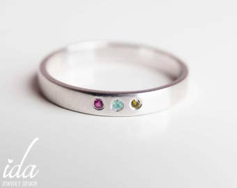 Personalized Birthstone Jewelry - Three Birthstone Ring - Mothers Ring - New Mom Jewelry - Silver Birthstone Ring - Sterling Silver Ring -