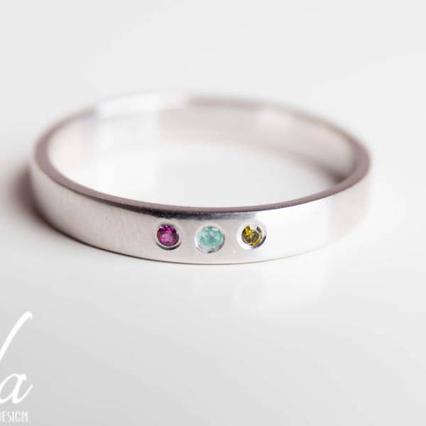 Personalized Birthstone Jewelry - Three Birthstone Ring - Mothers Ring - New Mom Jewelry - Silver Birthstone Ring - Sterling Silver Ring -