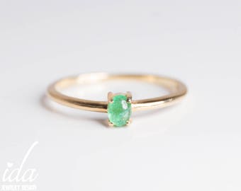 Anel de esmeralda em ouro maciço 14K - Joias de esmeralda - Anel de noivado de esmeralda - Anel de pedras preciosas - Anel de esmeralda natural - Joias artesanais, joias