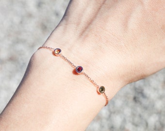 Pulsera de piedra de nacimiento personalizada - Regalos personalizados, Pulsera de amistad - Pulseras para mujeres, Joyas de piedra de nacimiento, Plata, Rosa y Amarillo