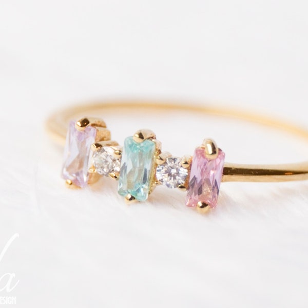 Anello portafortuna in oro 14K per la mamma con 2 3 4 o 5 pietre, regali personalizzati Anello portafortuna, Anello per madri, Regali di Natale