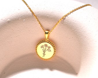 Collar con ramo de flores de nacimiento en oro macizo de 14 k • Regalo personalizado único para ella • Collar personalizado para mamá • Regalo de cumpleaños • Joyas