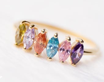 Birthstone Mothers Ring Sterling Silver Personalized Family Ring Multi Stone Rings