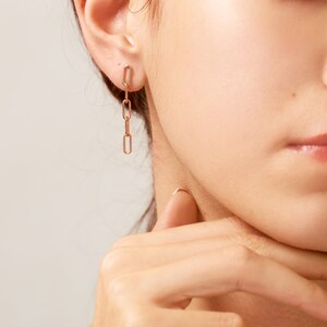 Modern Link Stud Earrings Dangle Minimalist Rose Gold Earrings Gold Link Dangle Earrings Perfect Gift For Her image 2