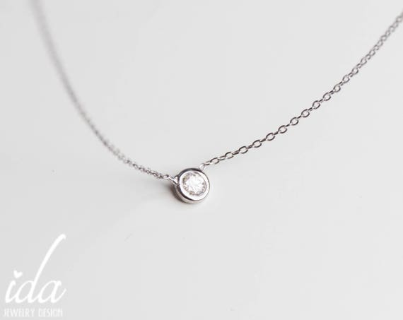 14K White Gold Simple Diamond Necklace