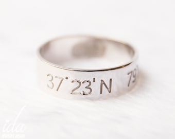 Personalized Engraved Mens Wedding Band, Gift for Him, Unique Wedding Band Mens Ring  Actual Fingerprint Jewelry, Custom Coordinates