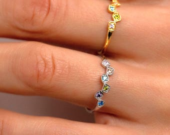Birthstone Jewelry Gift for Women Available with 2 3 4 5 6 7 8 Stone / Dainty Gold Ring  / Personalized Jewelry / Anniversary Gift