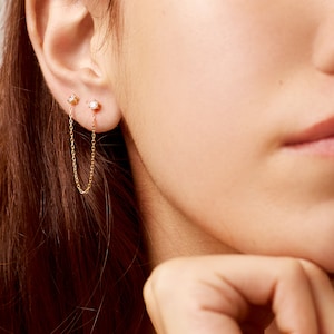 Minimalist Jewelry Earrings, Diamond Stud Earrings in Rose gold or Silver, Gift for Women, Dainty Earrings Studs also Cartilage Earrings