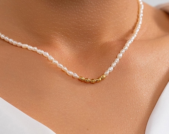 Dainty Freshwater Pearl Necklace – Minimalist Bridal Jewelry Gold