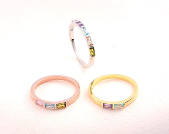 Baguette Birthstone Ring for Mom/ Mothers Ring 2,3,4, 6 Stone / Rings For Women / Mothers Gift / Personalized Gift For Her , Unique Jewelry