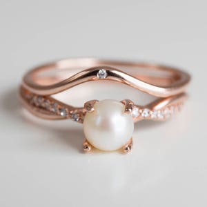 Pearl Engagement Ring Rose Gold Engagement Ring Unique - Etsy