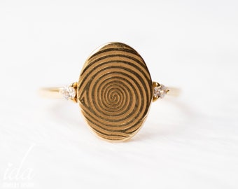 Personalized Fingerprint Jewelry Handmade Gift Women, Personalized Gifts For Women,Personalized Gold Signet Ring, Rings For Women