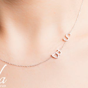 Personalized Necklace - Statement Necklace - Gift For Her - Engagement Gift For Her - Sterling Silver Necklace - Sideways Initial Necklace