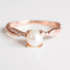 Pearl Engagement Ring Rose Gold Engagement Ring Unique - Etsy