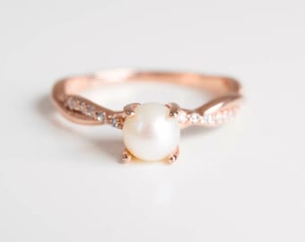 Pearl Engagement Ring - Rose Gold Engagement Ring - Unique Engagement Ring - Rings For Women - Vintage Looking Engagement Ring,Pearl Jewelry