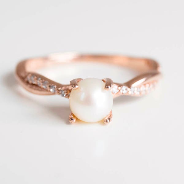 Pearl Engagement Ring - Rose Gold Engagement Ring - Unique Engagement Ring - Rings For Women - Vintage Looking Engagement Ring,Pearl Jewelry