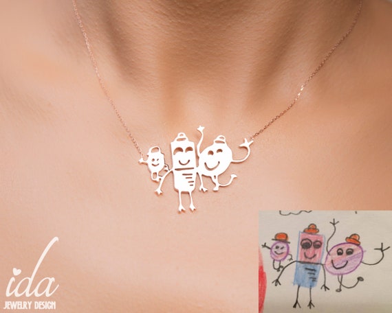 Actual Kids Drawing Necklace Children Artwork Necklace Kid Art