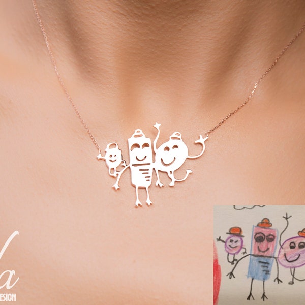 Actual Kids Drawing Necklace, Children Artwork Necklace , Kids Art Gift , Personalized Necklace , Unique Spacial Gifts for Mom, Grandma Gift