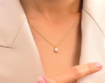 Gold Filled Sterling Silver Freshwater Pearl Drop Necklace – Minimalist Bridal & Everyday Jewelry