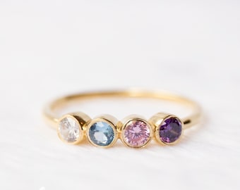 14K Gold Mutter Ring 2,3, 4 Stein, Birthstone Ringe, personalisierte Birthstone Schmuck, Mutter Geschenk, personalisierte Geschenke, Ringe für Frauen