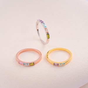 Baguette Birthstone Ring for Mom/ Mothers Ring 2,3,4, 6 Stone / Rings For Women / Mothers Gift / Personalized Gift For Her , Unique Jewelry