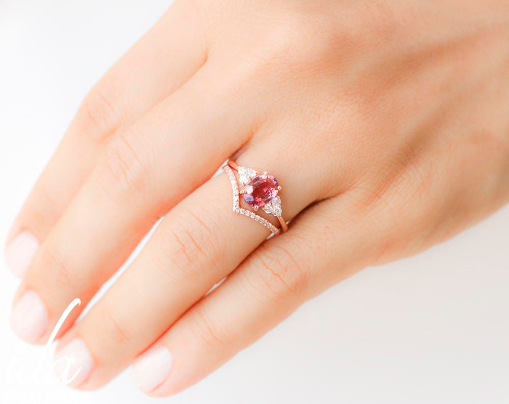 Tourmaline Engagement Ring Rose Gold Gemstone Engagement Etsy