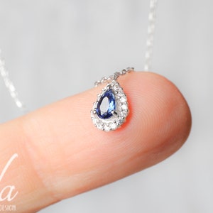 Sapphire Necklace, Sapphire Jewelry, Necklaces for Women, Silver Necklace, Teardrop Necklace, Minimalist Jewelry, Everyday Necklace