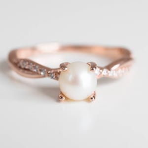 Pearl Engagement Ring Rose Gold Engagement Ring Unique Engagement Ring ...