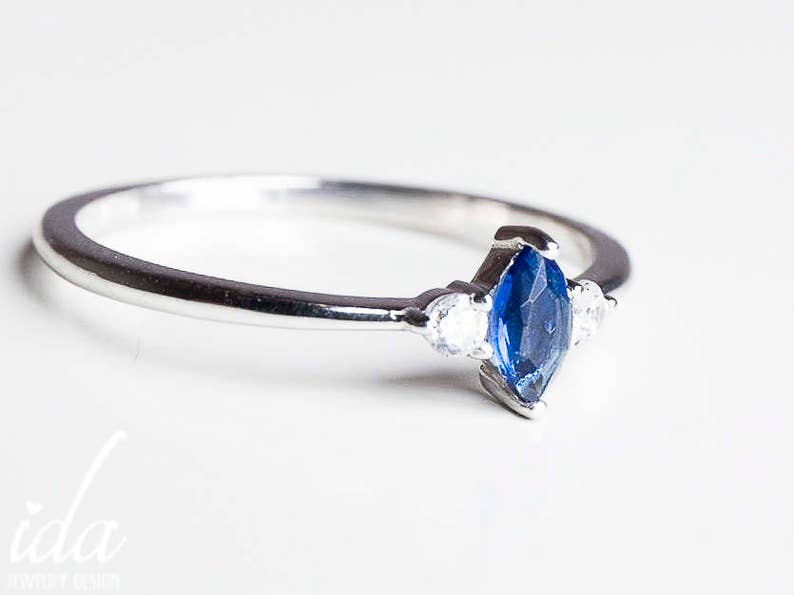 Personalized Birthstone Ring Sapphire Ring Birthstone Jewelry Marquise Ring Personalized Gift for Her Birthstone Stacking Rings image 3