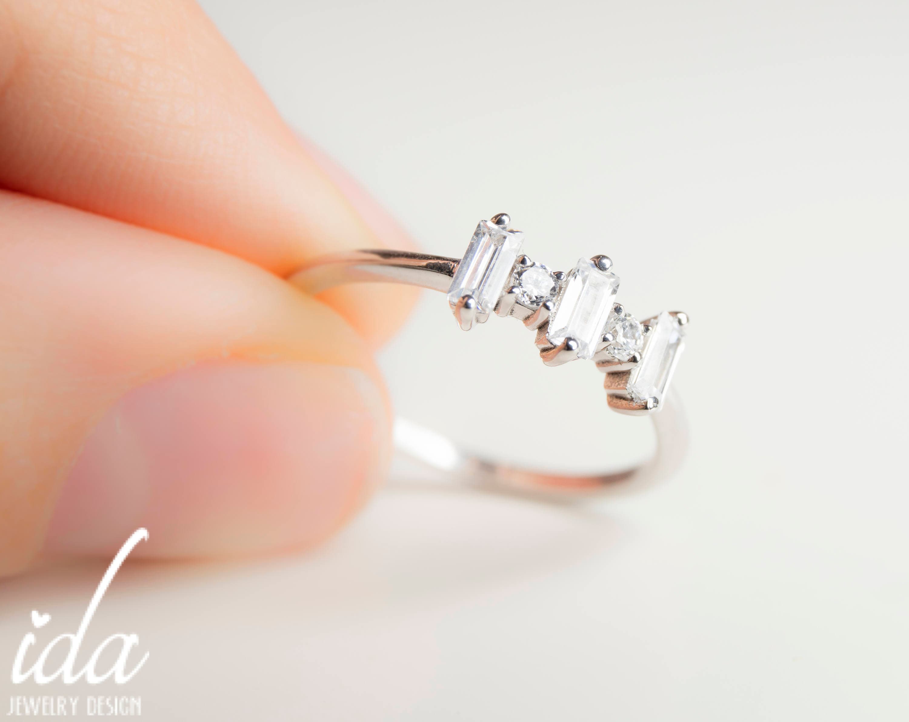 Emerald Cut Engagement Ring Baguette Ring Cubic Zirconia