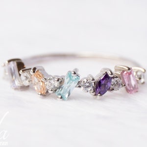 Personalized Birthstone Jewelry, Amethyst Citrine Aquamarine Tourmaline Ring,  Unique Gifts for Mom or Grandmother Gift, Rings for Women