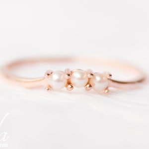 14k Rose Gold Pearl Engagement Ring Set, Pearl Ring, Wedding Band ...